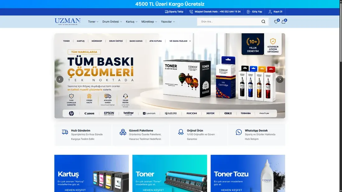 Uzman Toner e-ticaret sitesi ekran görüntüsü