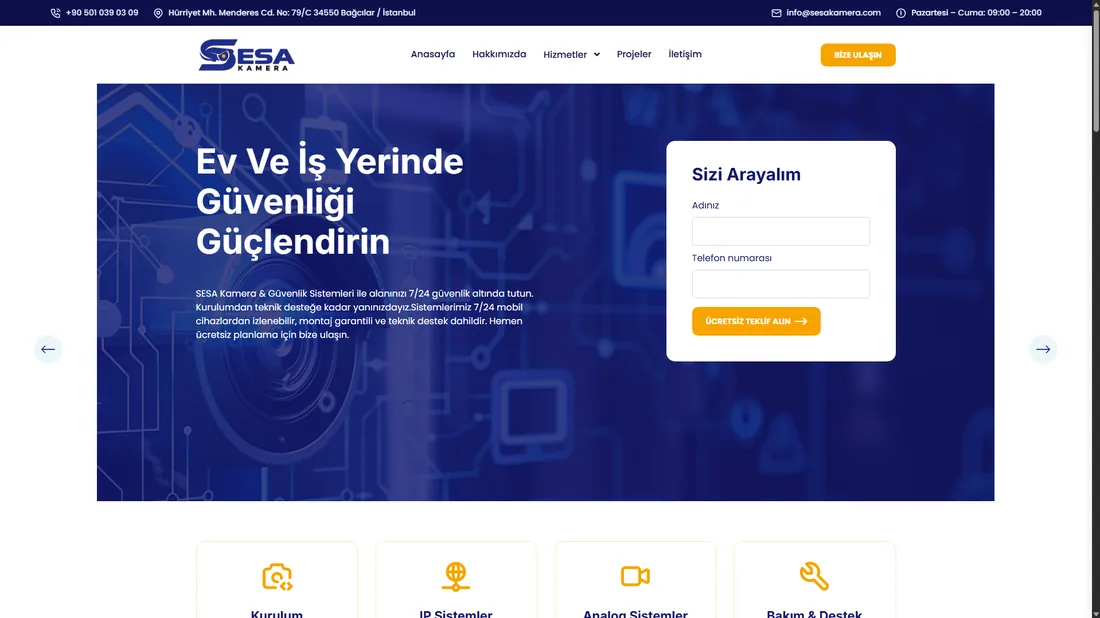 Sesa Kamera kurumsal web sitesi ekran görüntüsü