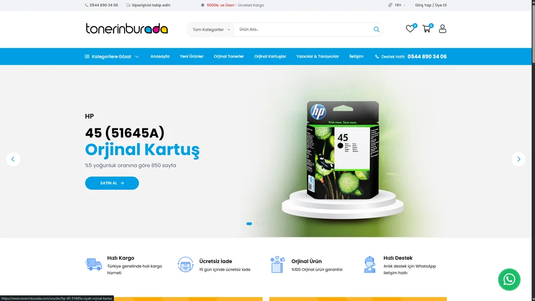 Tonerin Burada e-ticaret sitesi